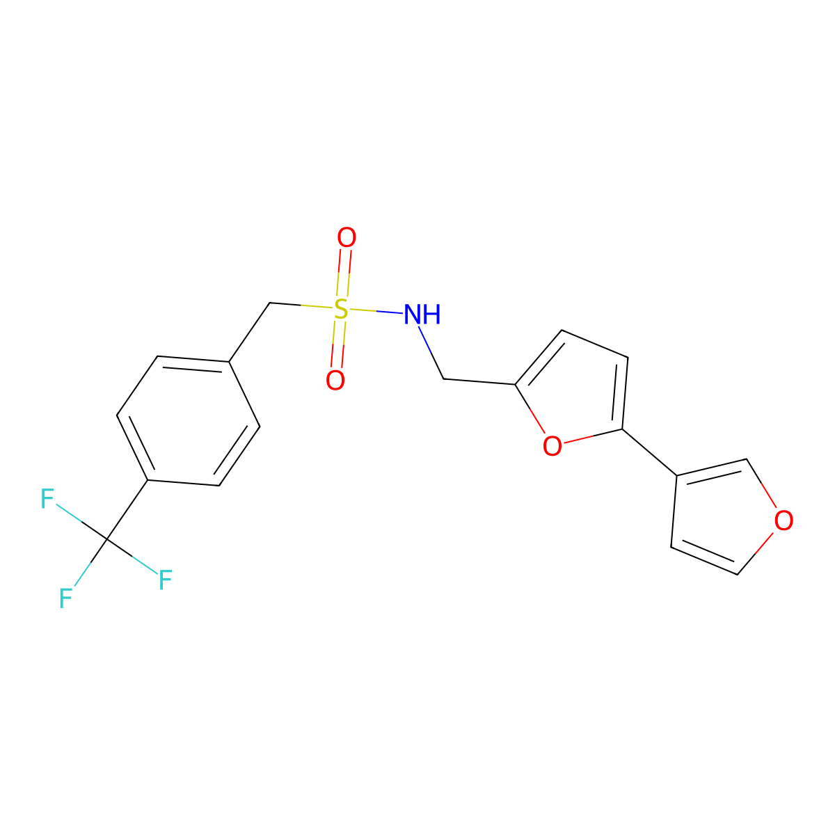 N-([2,3'-bifuran]-5-ylmethyl)-1-(4-(trifluoromethyl)phenyl)methanesulfonamide molecular structure, CAS 2034342-47-5