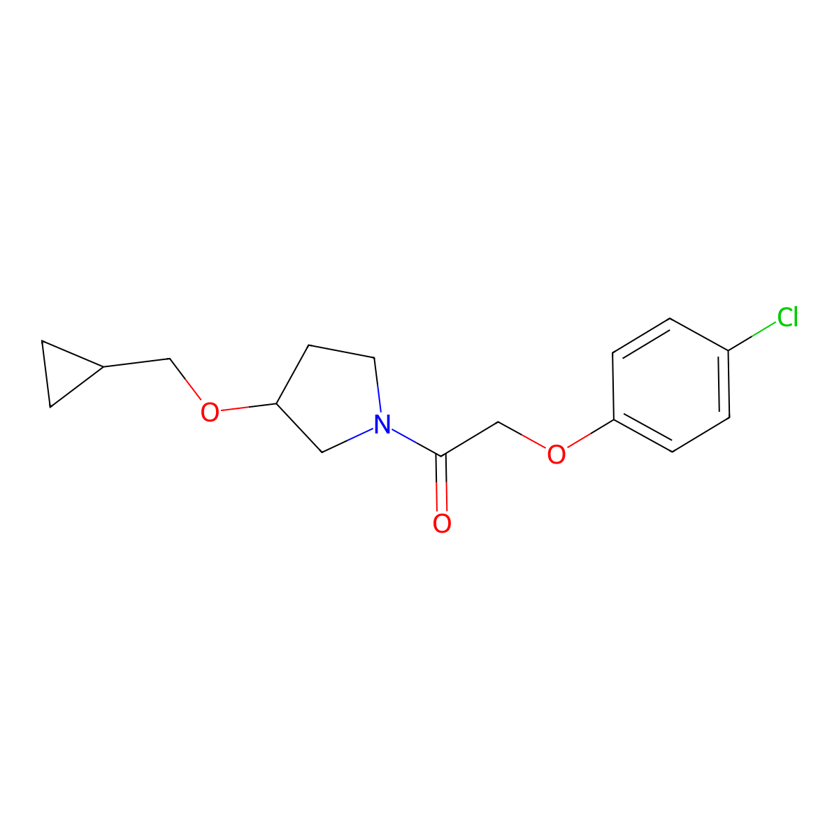 2-(4-Chlorophenoxy)-1-(3-(cyclopropylmethoxy)pyrrolidin-1-yl)ethanone molecular structure, CAS 2034342-48-6