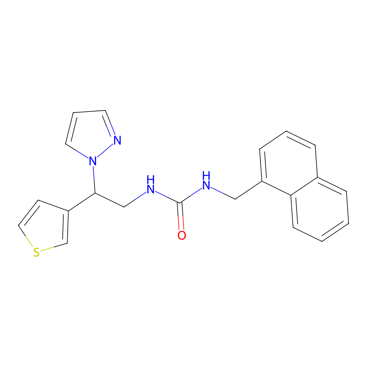 1-(2-(1H-pyrazol-1-yl)-2-(thiophen-3-yl)ethyl)-3-(naphthalen-1-ylmethyl)urea molecular structure, CAS 2034342-50-0