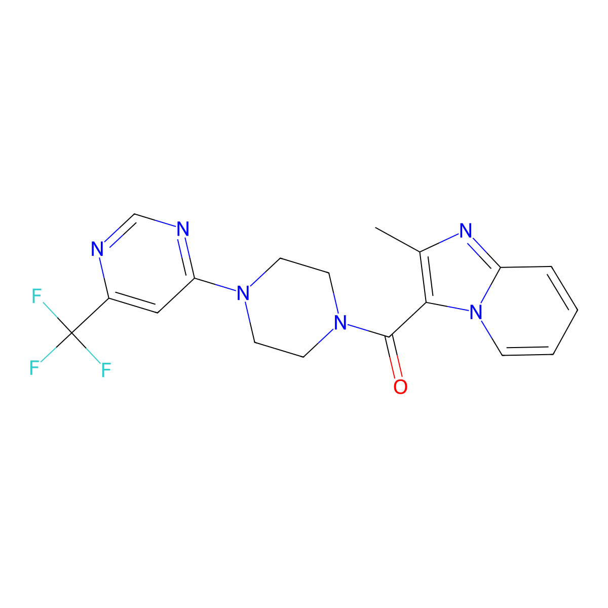 (2-Methylimidazo[1,2-a]pyridin-3-yl)(4-(6-(trifluoromethyl)pyrimidin-4-yl)piperazin-1-yl)methanone molecular structure, CAS 2034342-53-3