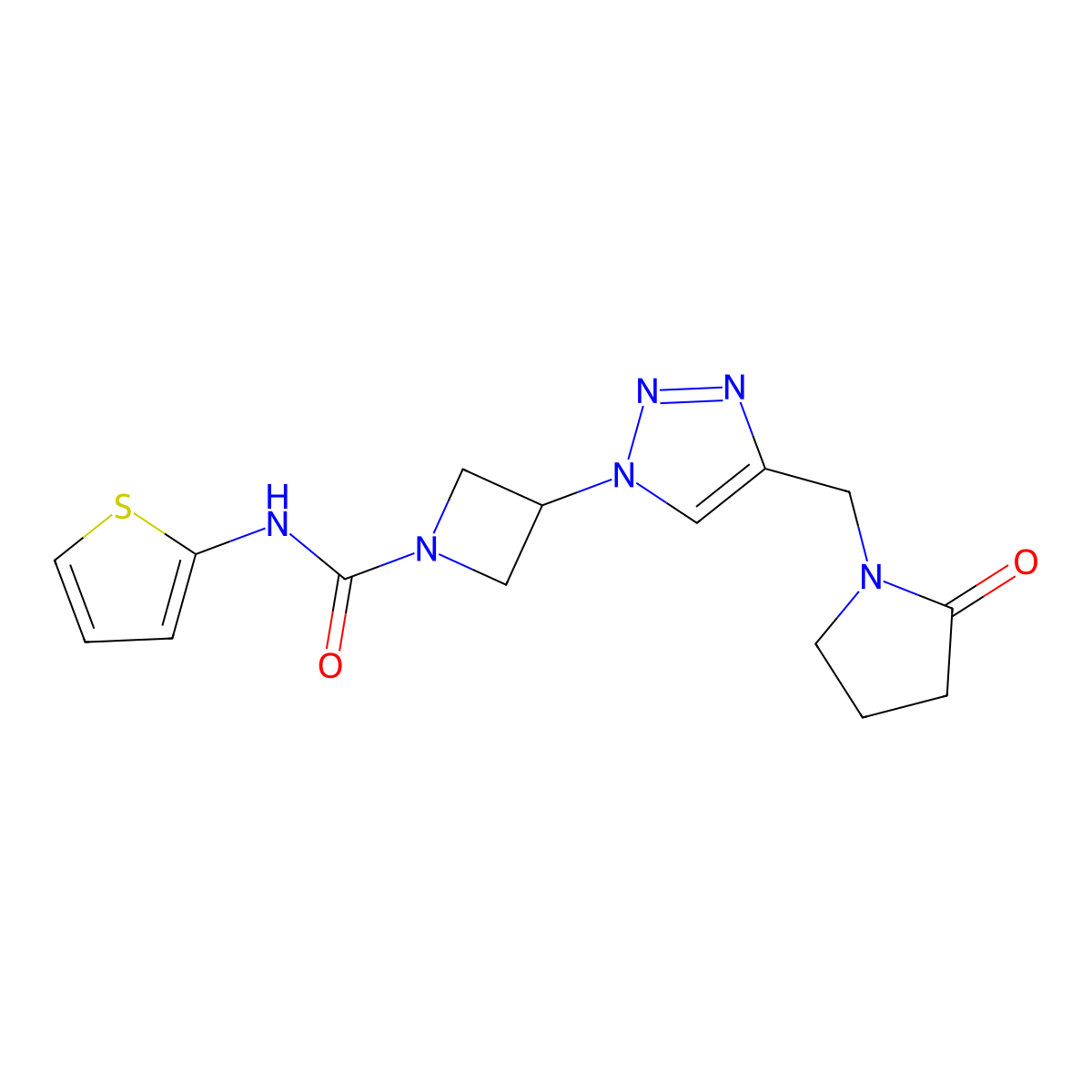 3-(4-((2-oxopyrrolidin-1-yl)methyl)-1H-1,2,3-triazol-1-yl)-N-(thiophen-2-yl)azetidine-1-carboxamide molecular structure, CAS 2034342-54-4