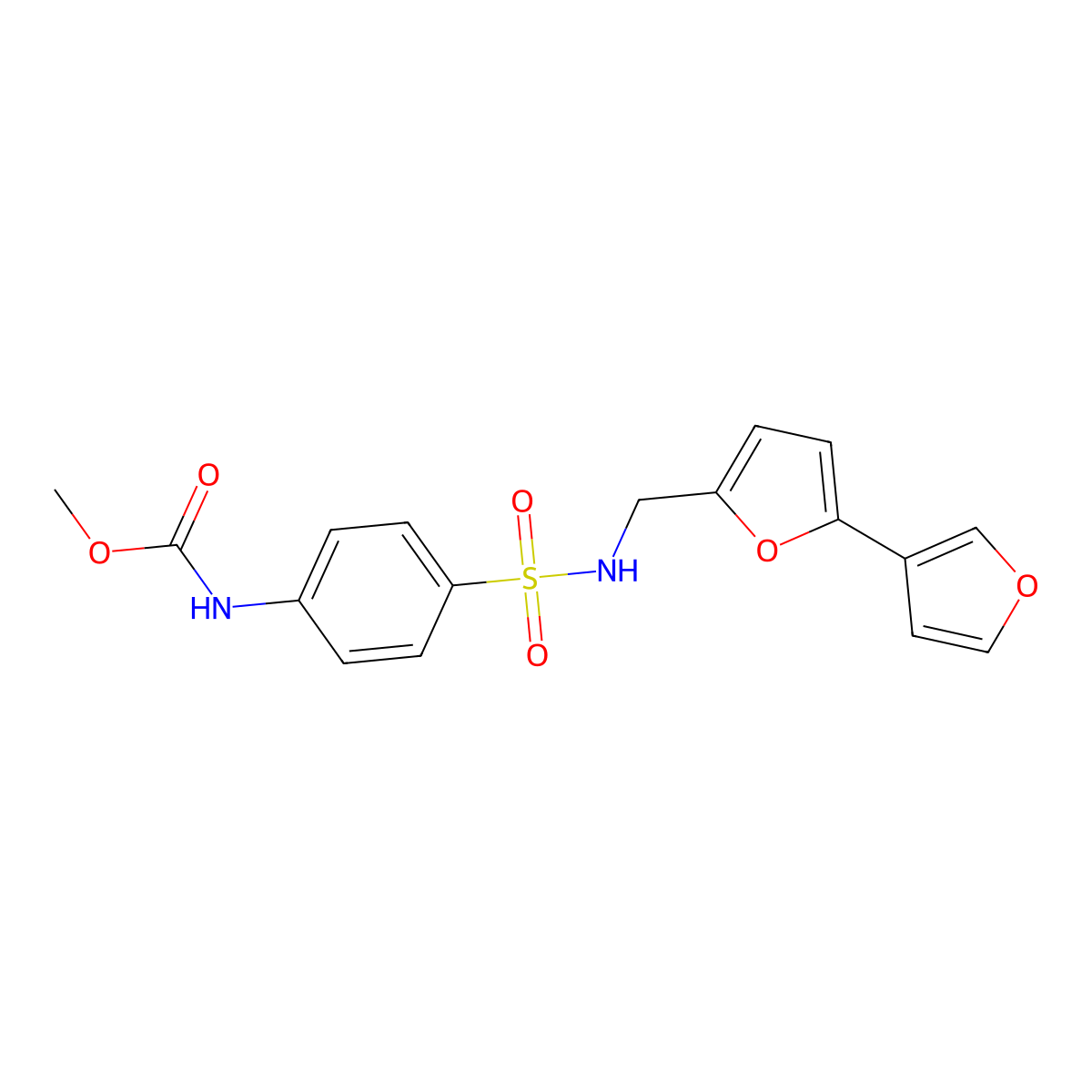 methyl (4-(N-([2,3'-bifuran]-5-ylmethyl)sulfamoyl)phenyl)carbamate molecular structure, CAS 2034342-55-5