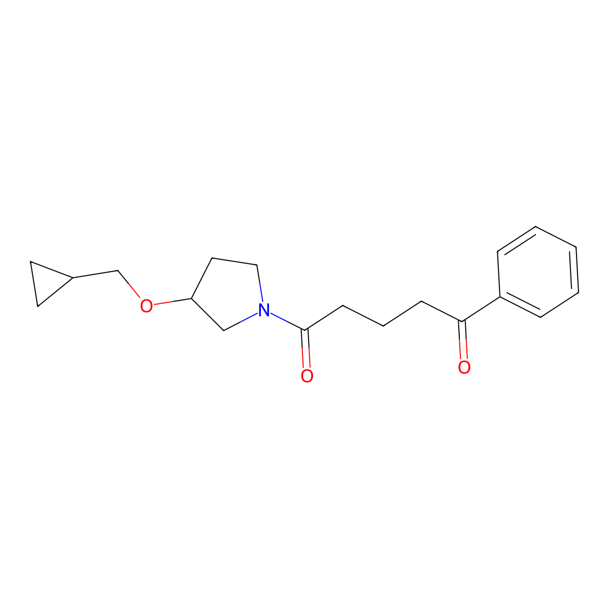 1-[3-(Cyclopropylmethoxy)pyrrolidin-1-yl]-5-phenylpentane-1,5-dione molecular structure, CAS 2034342-57-7