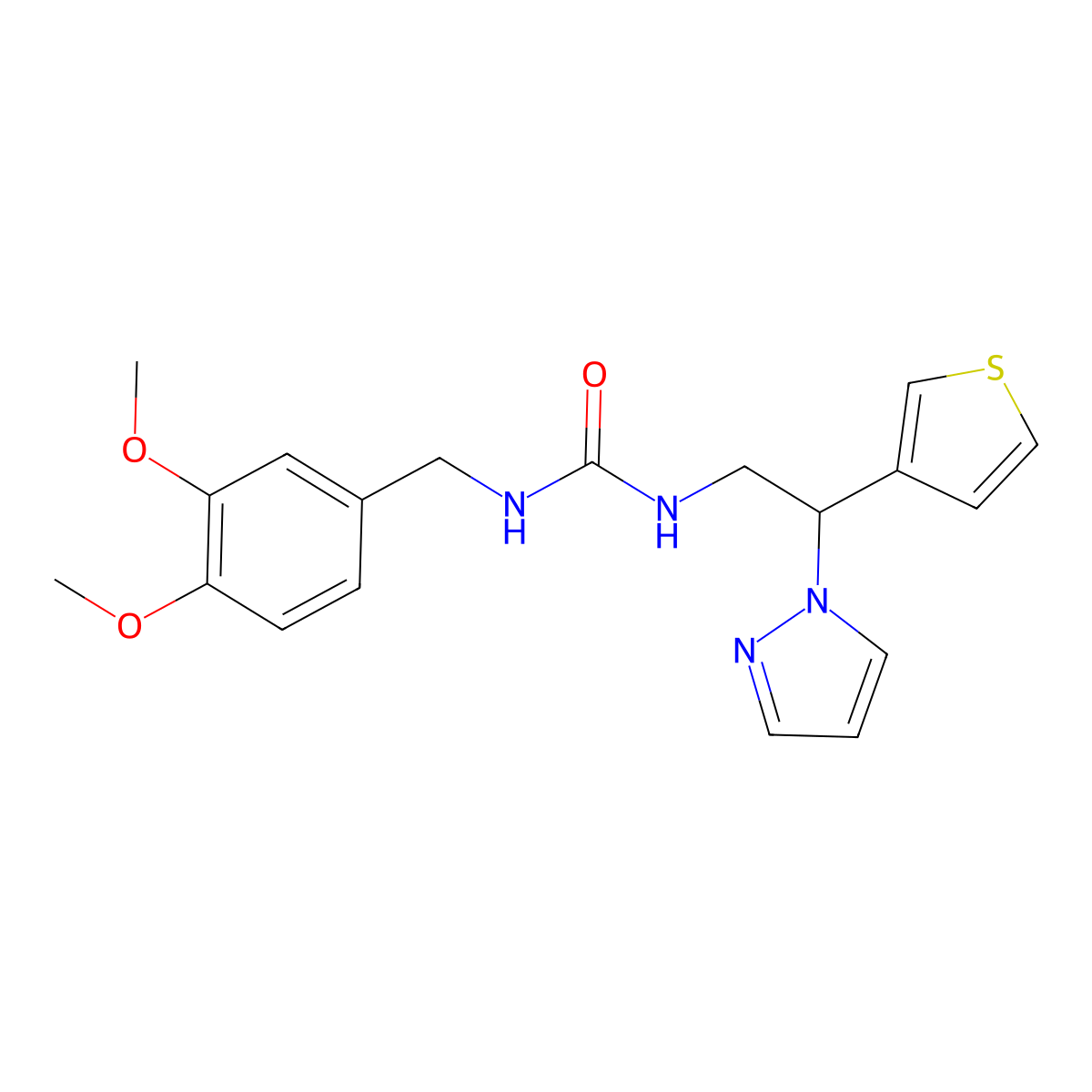 1-(2-(1H-pyrazol-1-yl)-2-(thiophen-3-yl)ethyl)-3-(3,4-dimethoxybenzyl)urea molecular structure, CAS 2034342-58-8