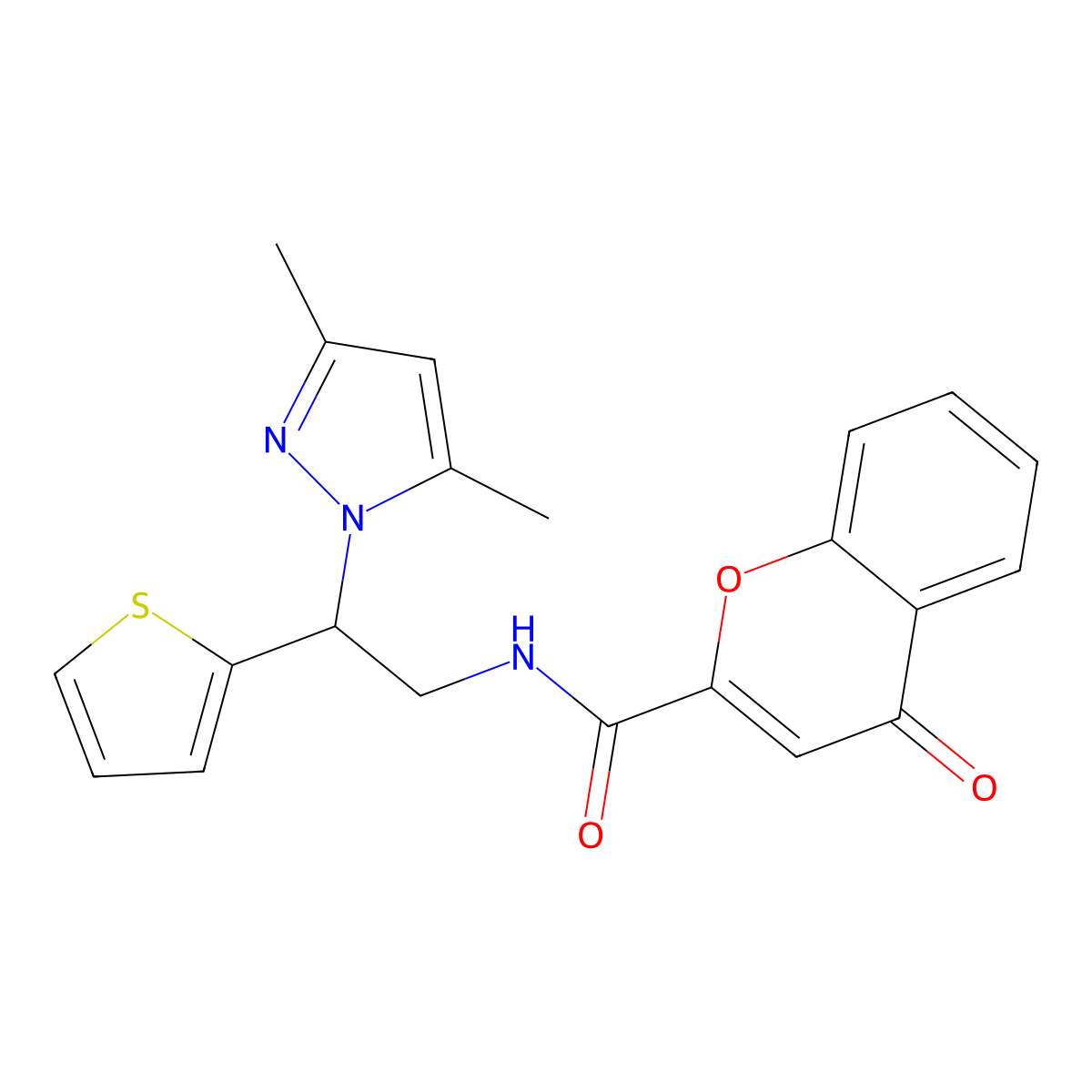 N-[2-(3,5-dimethyl-1H-pyrazol-1-yl)-2-(thiophen-2-yl)ethyl]-4-oxo-4H-chromene-2-carboxamide molecular structure, CAS 2034342-61-3