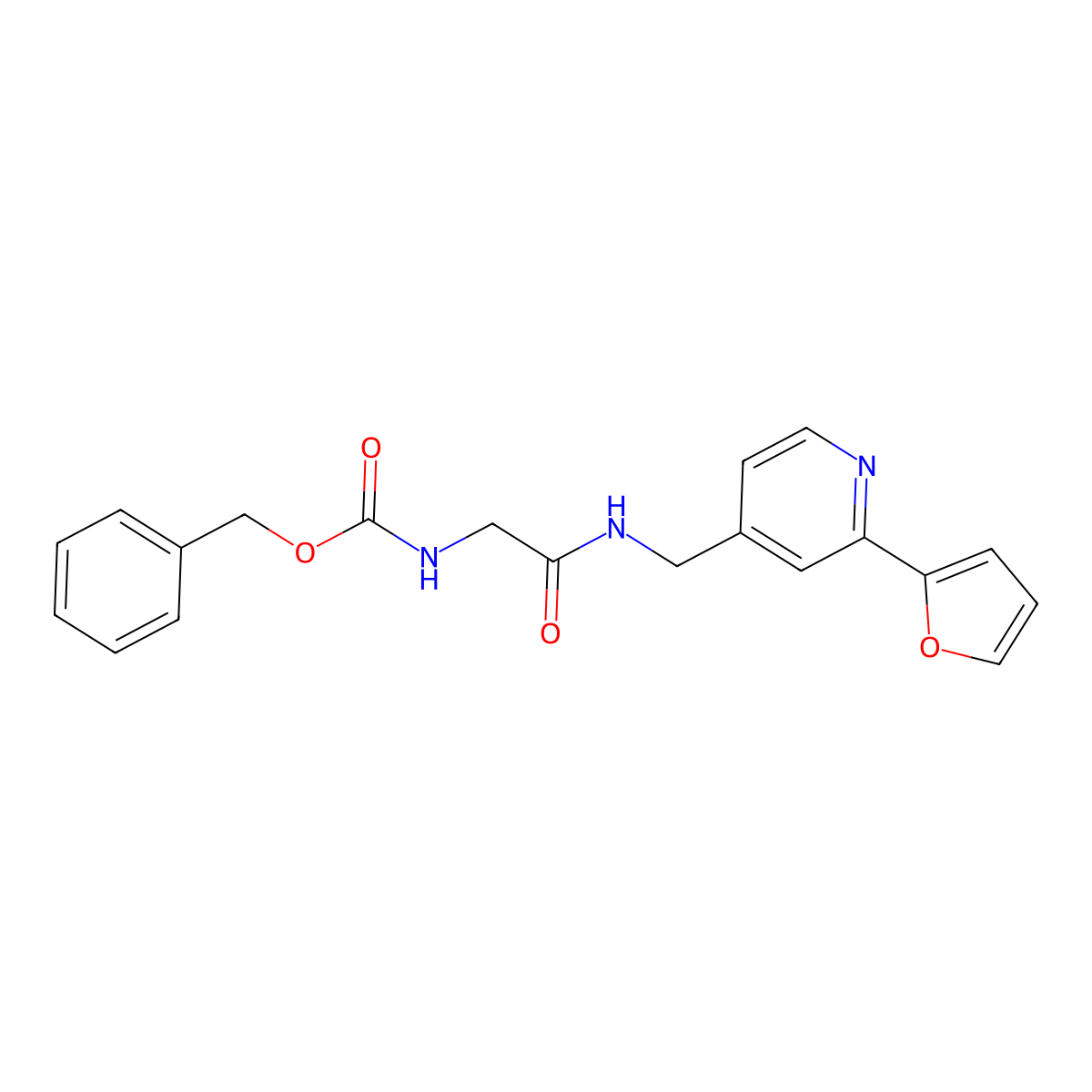 Benzyl (2-(((2-(furan-2-yl)pyridin-4-yl)methyl)amino)-2-oxoethyl)carbamate molecular structure, CAS 2034342-62-4