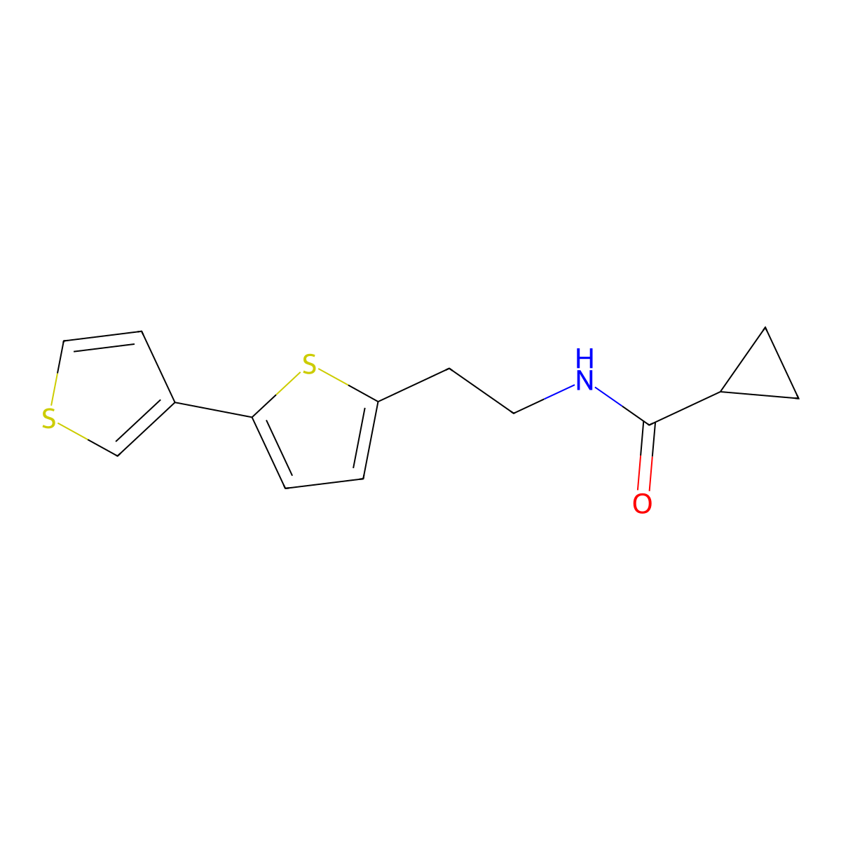 N-(2-{[2,3'-bithiophene]-5-yl}ethyl)cyclopropanecarboxamide molecular structure, CAS 2034342-66-8