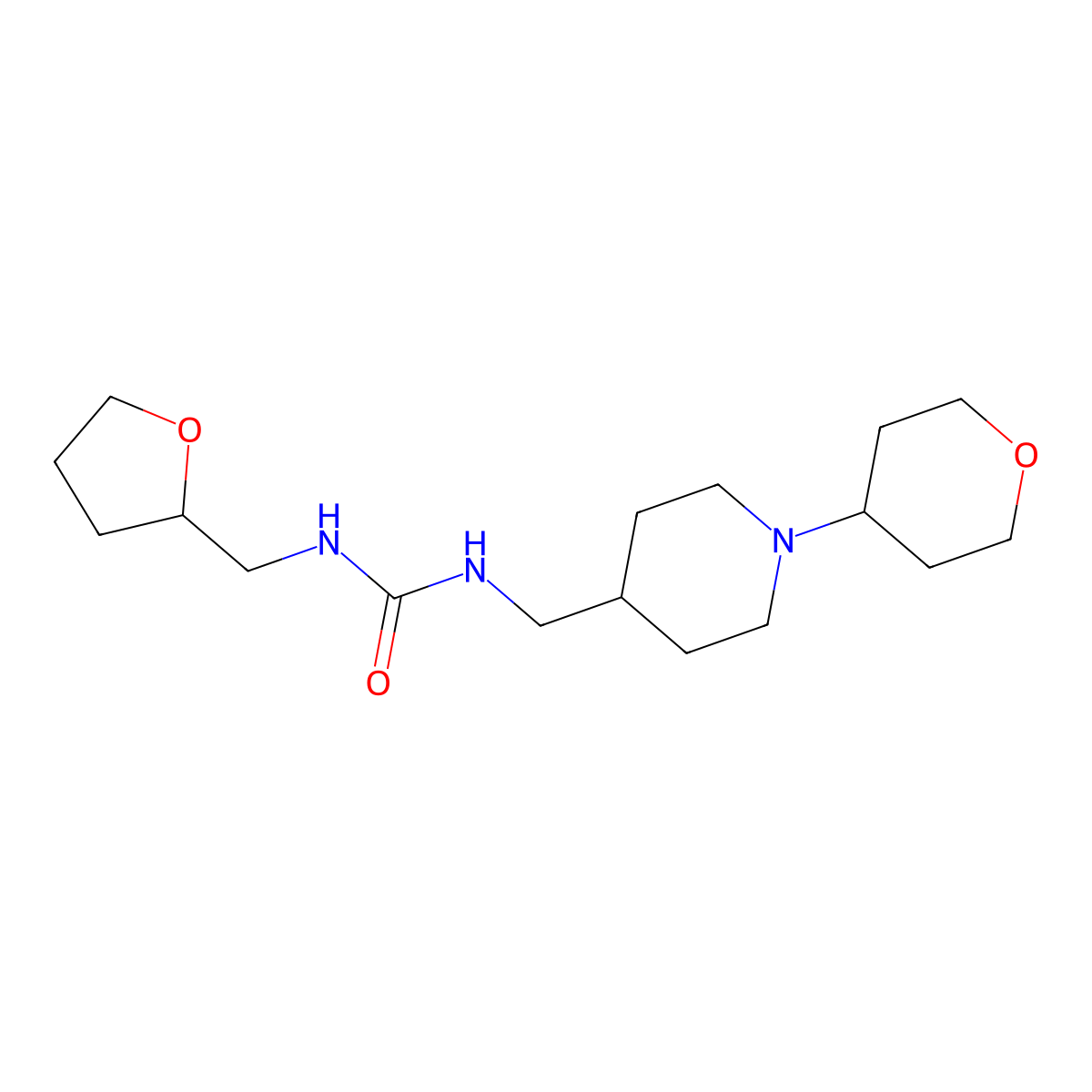 1-((1-(tetrahydro-2H-pyran-4-yl)piperidin-4-yl)methyl)-3-((tetrahydrofuran-2-yl)methyl)urea molecular structure, CAS 2034342-73-7