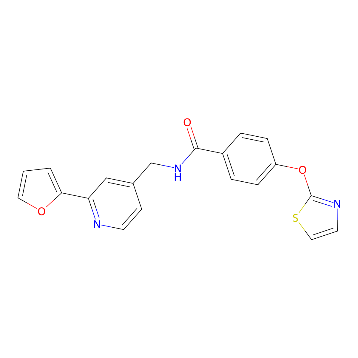 N-((2-(furan-2-yl)pyridin-4-yl)methyl)-4-(thiazol-2-yloxy)benzamide molecular structure, CAS 2034342-75-9