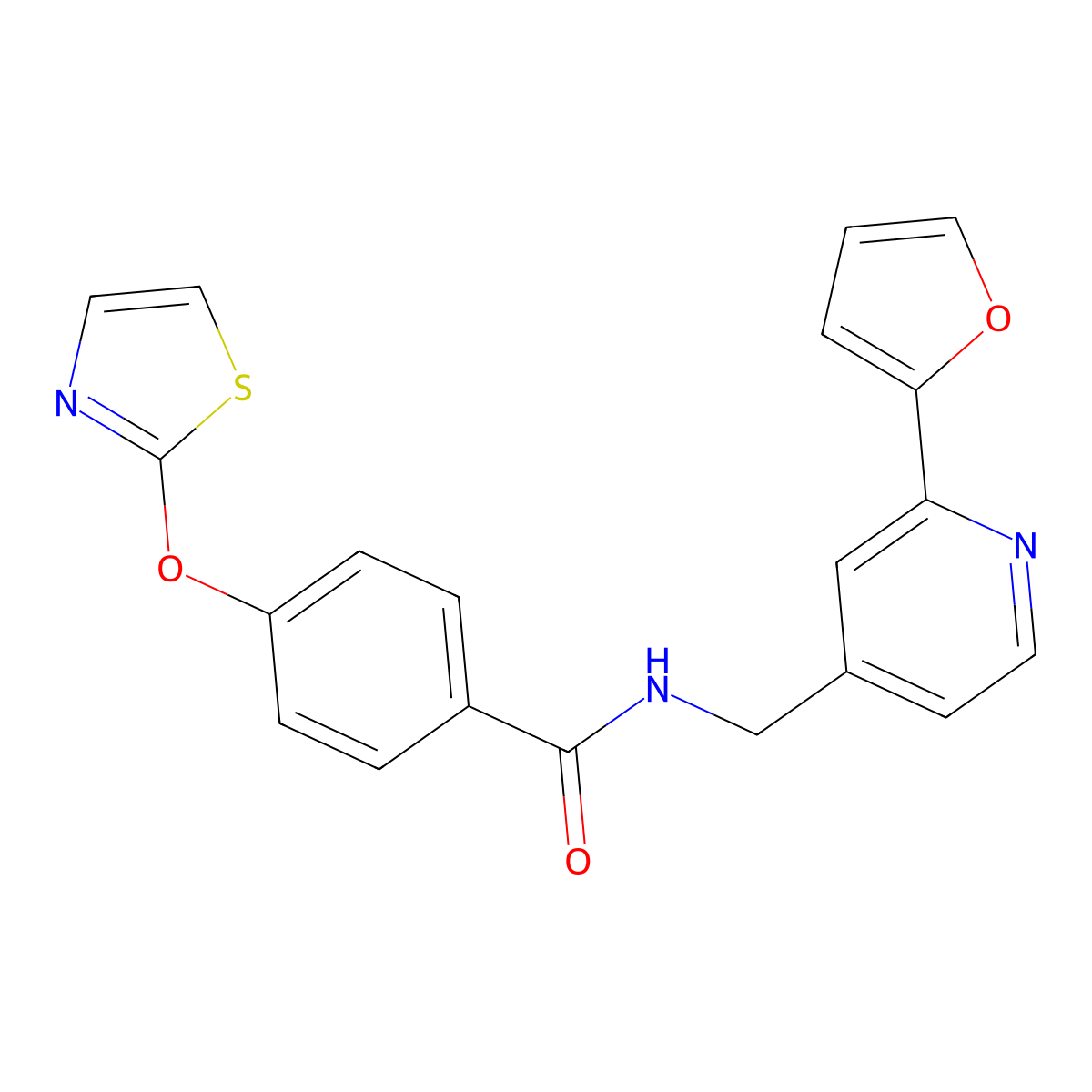 N-((2-(furan-2-yl)pyridin-4-yl)methyl)-4-(thiazol-2-yloxy)benzamide molecular structure, CAS 2034342-75-9