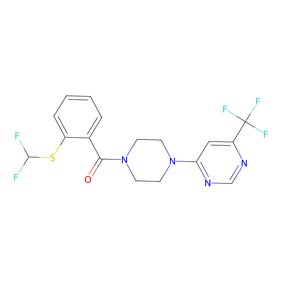 (2-((Difluoromethyl)thio)phenyl)(4-(6-(trifluoromethyl)pyrimidin-4-yl)piperazin-1-yl)methanone molecular structure, CAS 2034342-77-1