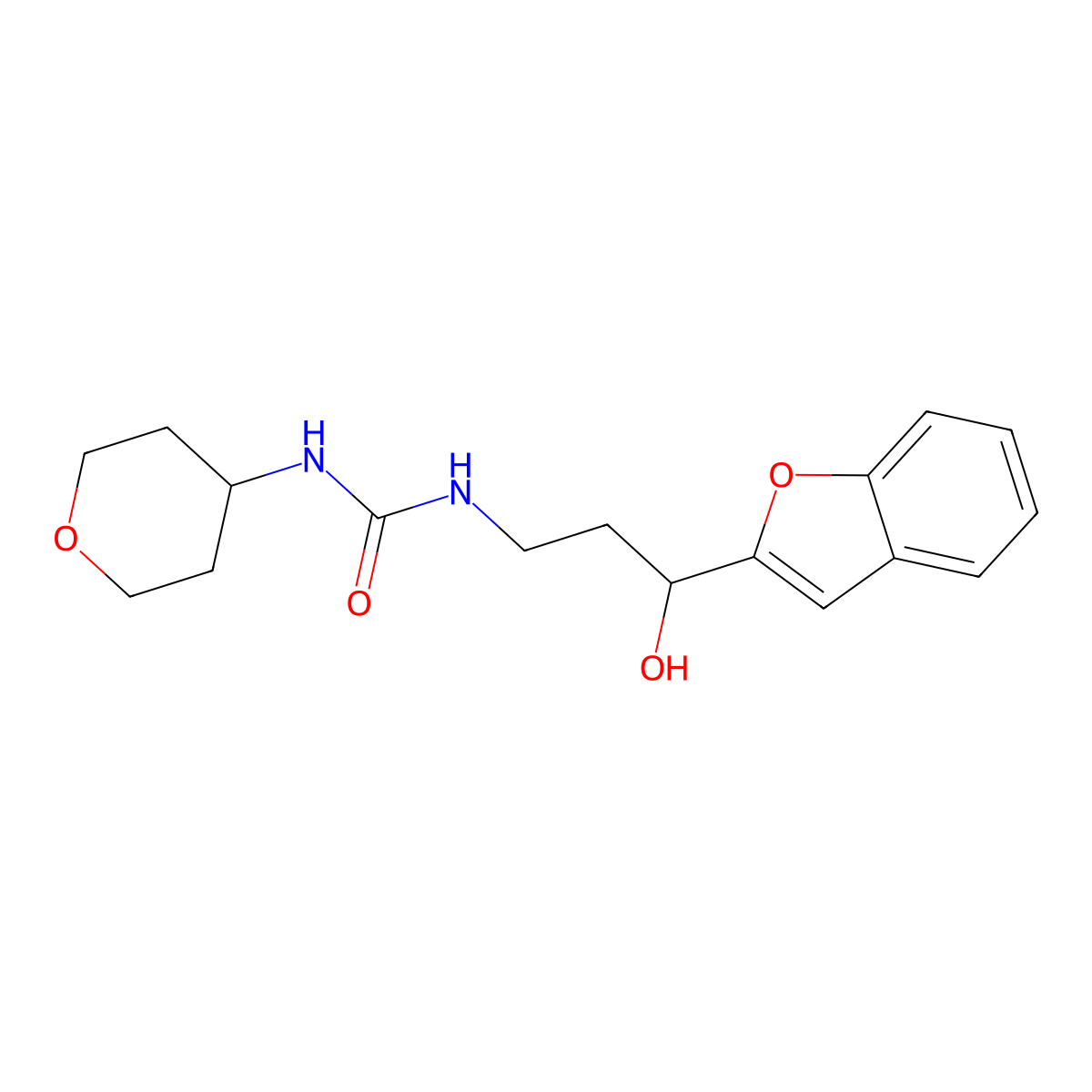 1-(3-(benzofuran-2-yl)-3-hydroxypropyl)-3-(tetrahydro-2H-pyran-4-yl)urea molecular structure, CAS 2034342-80-6