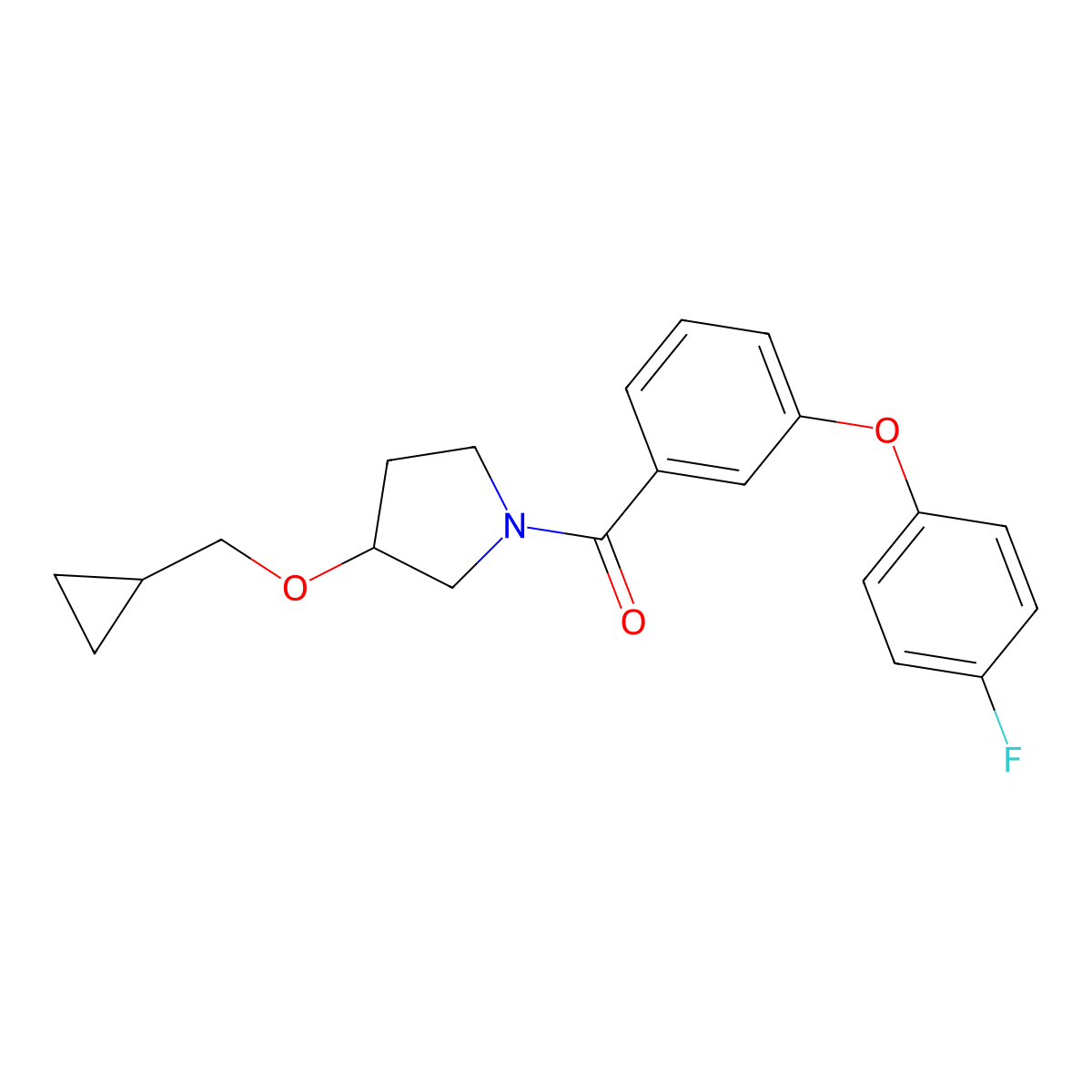 (3-(Cyclopropylmethoxy)pyrrolidin-1-yl)(3-(4-fluorophenoxy)phenyl)methanone molecular structure, CAS 2034342-81-7