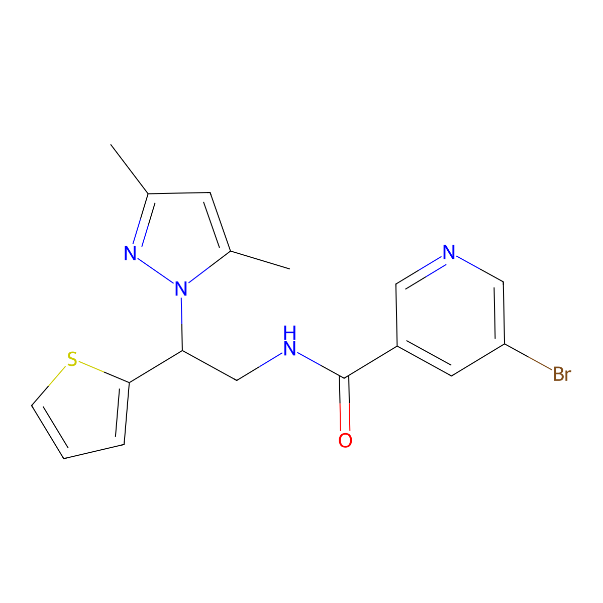 5-bromo-N-(2-(3,5-dimethyl-1H-pyrazol-1-yl)-2-(thiophen-2-yl)ethyl)nicotinamide molecular structure, CAS 2034342-82-8