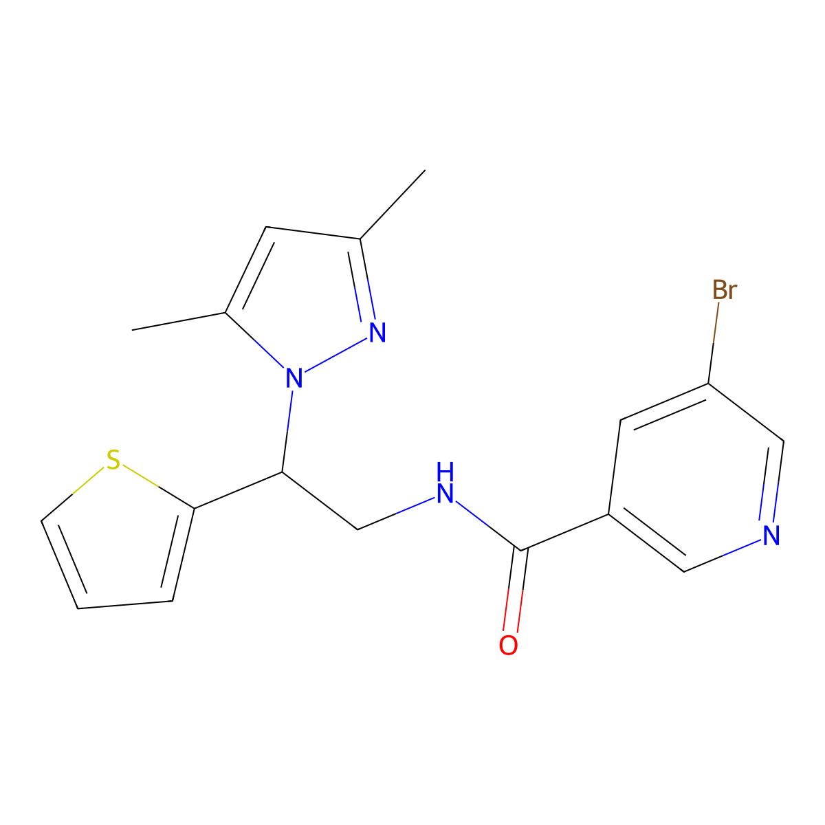 5-bromo-N-(2-(3,5-dimethyl-1H-pyrazol-1-yl)-2-(thiophen-2-yl)ethyl)nicotinamide molecular structure, CAS 2034342-82-8