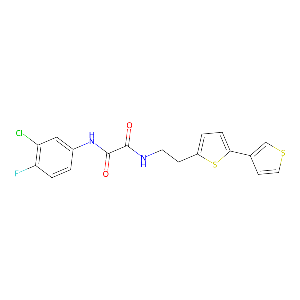N-(2-{[2,3'-bithiophene]-5-yl}ethyl)-N'-(3-chloro-4-fluorophenyl)ethanediamide molecular structure, CAS 2034342-87-3