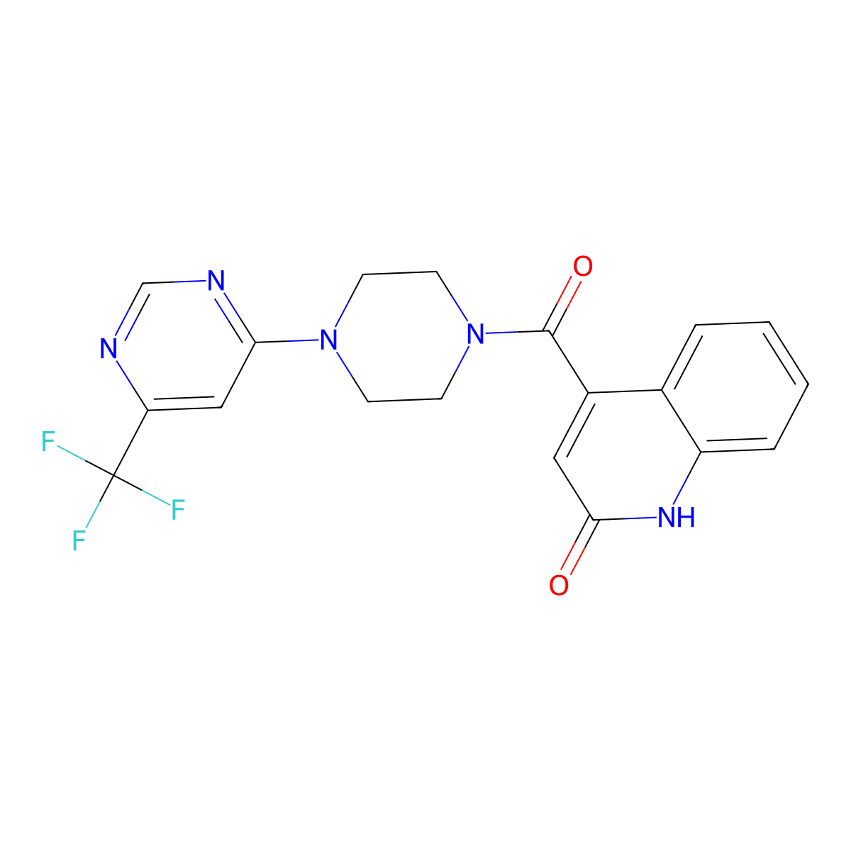 (2-Hydroxyquinolin-4-yl)(4-(6-(trifluoromethyl)pyrimidin-4-yl)piperazin-1-yl)methanone molecular structure, CAS 2034342-89-5