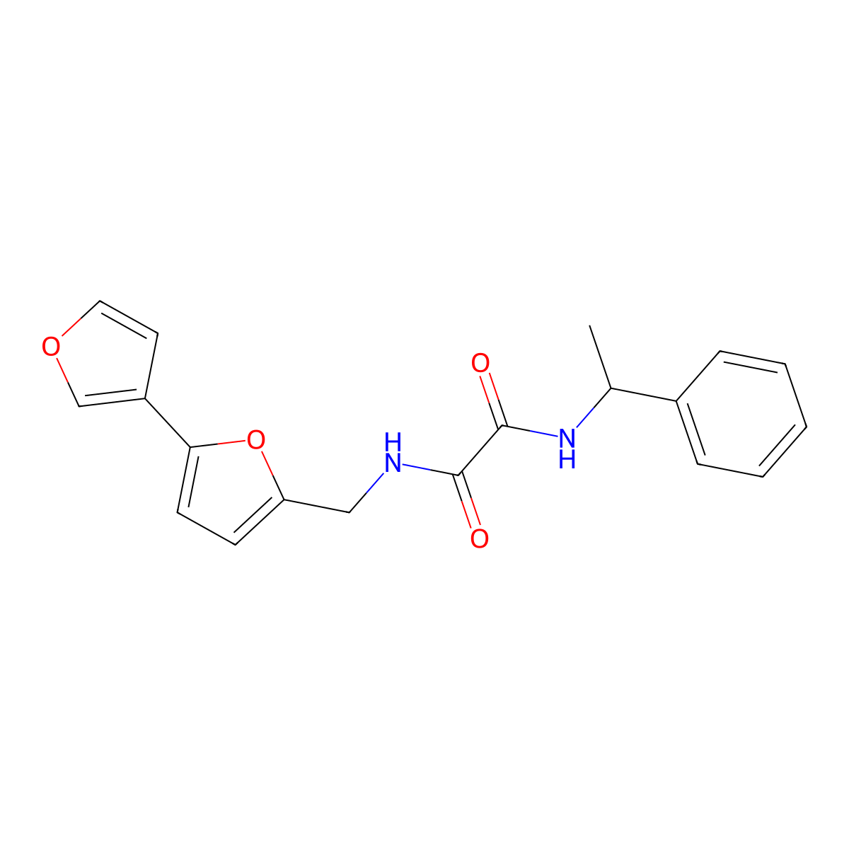 N1-([2,3'-bifuran]-5-ylmethyl)-N2-(1-phenylethyl)oxalamide molecular structure, CAS 2034342-96-4
