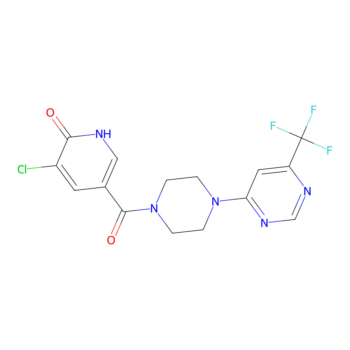 (5-Chloro-6-hydroxypyridin-3-yl)(4-(6-(trifluoromethyl)pyrimidin-4-yl)piperazin-1-yl)methanone molecular structure, CAS 2034342-98-6