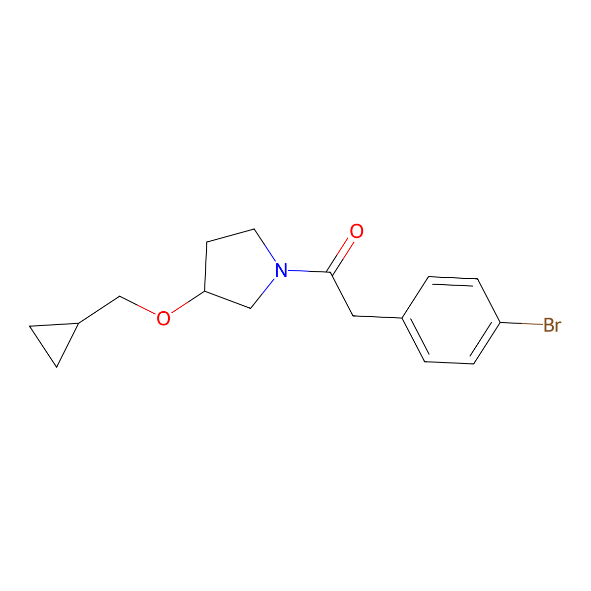 2-(4-Bromophenyl)-1-(3-(cyclopropylmethoxy)pyrrolidin-1-yl)ethanone molecular structure, CAS 2034343-03-6