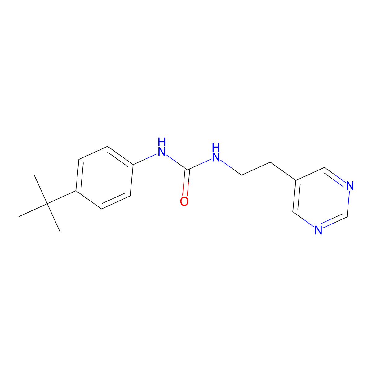 1-(4-(Tert-butyl)phenyl)-3-(2-(pyrimidin-5-yl)ethyl)urea molecular structure, CAS 2034343-06-9