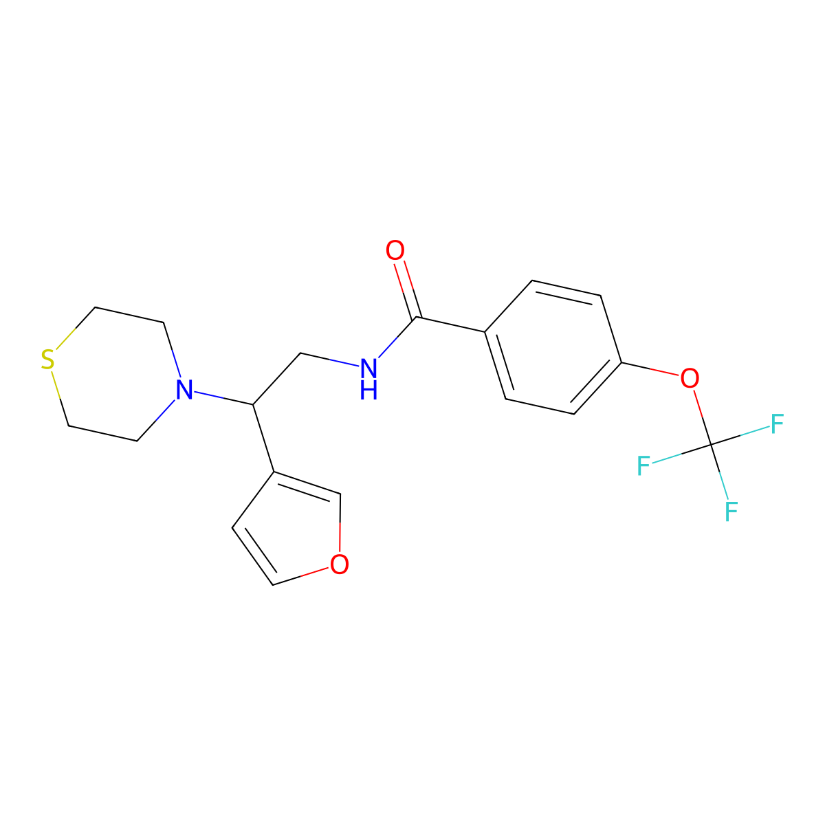 N-(2-(furan-3-yl)-2-thiomorpholinoethyl)-4-(trifluoromethoxy)benzamide molecular structure, CAS 2034343-07-0