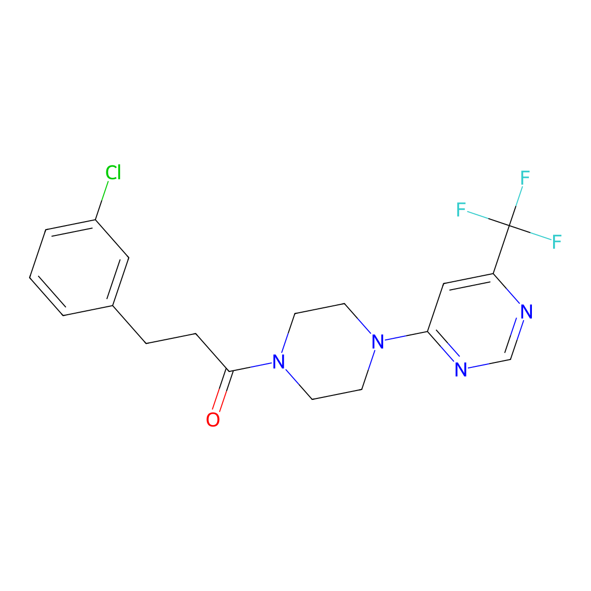 3-(3-Chlorophenyl)-1-(4-(6-(trifluoromethyl)pyrimidin-4-yl)piperazin-1-yl)propan-1-one molecular structure, CAS 2034343-09-2