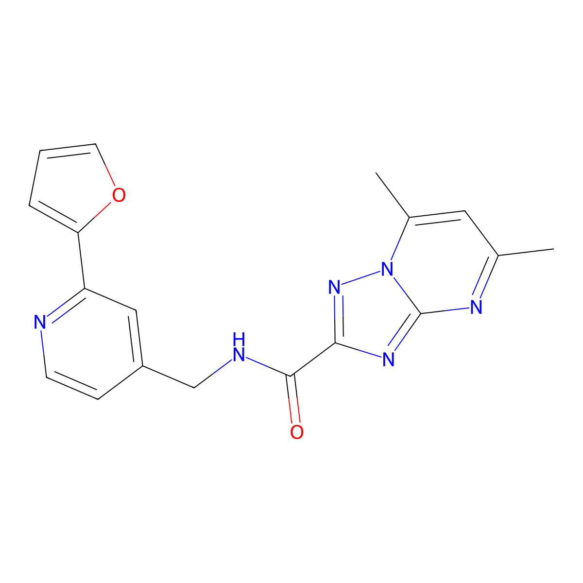 N-{[2-(furan-2-yl)pyridin-4-yl]methyl}-5,7-dimethyl-[1,2,4]triazolo[1,5-a]pyrimidine-2-carboxamide molecular structure, CAS 2034343-11-6