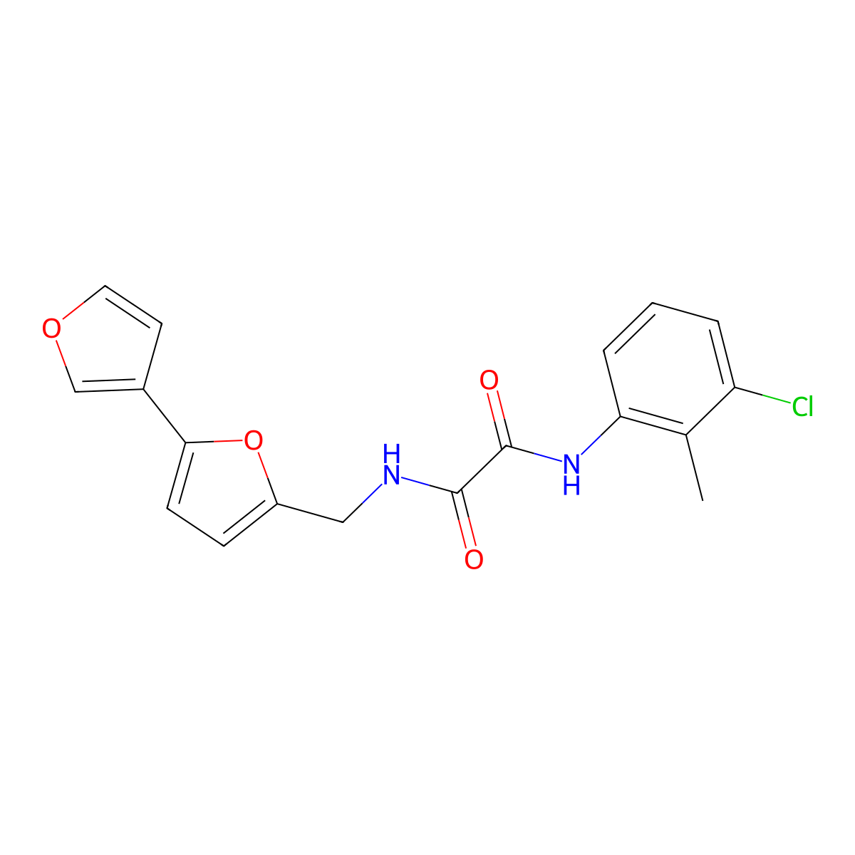 N-({[2,3'-bifuran]-5-yl}methyl)-N'-(3-chloro-2-methylphenyl)ethanediamide molecular structure, CAS 2034343-12-7