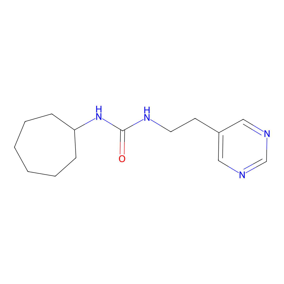 1-Cycloheptyl-3-(2-(pyrimidin-5-yl)ethyl)urea molecular structure, CAS 2034343-15-0