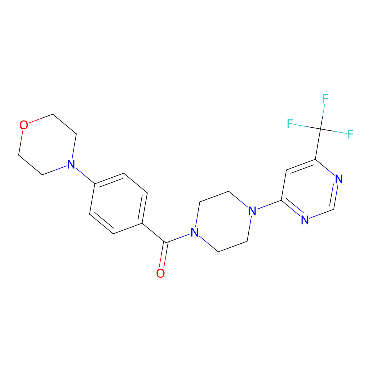 (4-Morpholinophenyl)(4-(6-(trifluoromethyl)pyrimidin-4-yl)piperazin-1-yl)methanone molecular structure, CAS 2034343-16-1