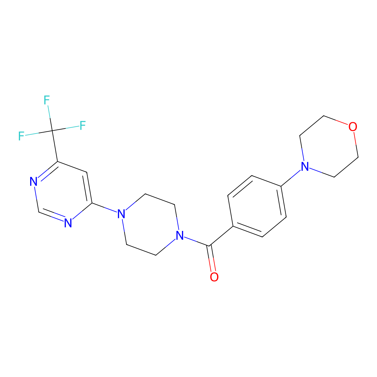 (4-Morpholinophenyl)(4-(6-(trifluoromethyl)pyrimidin-4-yl)piperazin-1-yl)methanone molecular structure, CAS 2034343-16-1