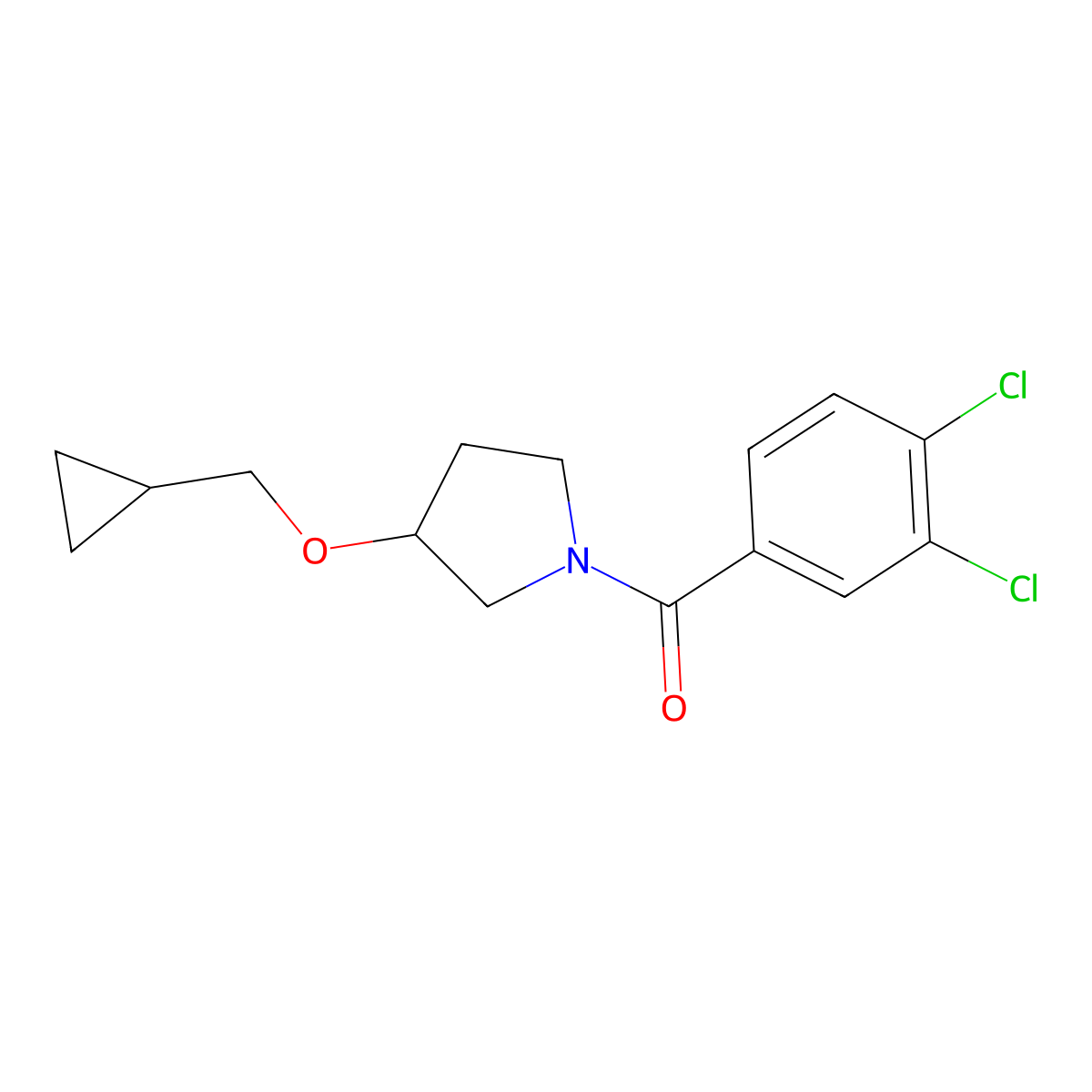 (3-(Cyclopropylmethoxy)pyrrolidin-1-yl)(3,4-dichlorophenyl)methanone molecular structure, CAS 2034343-19-4
