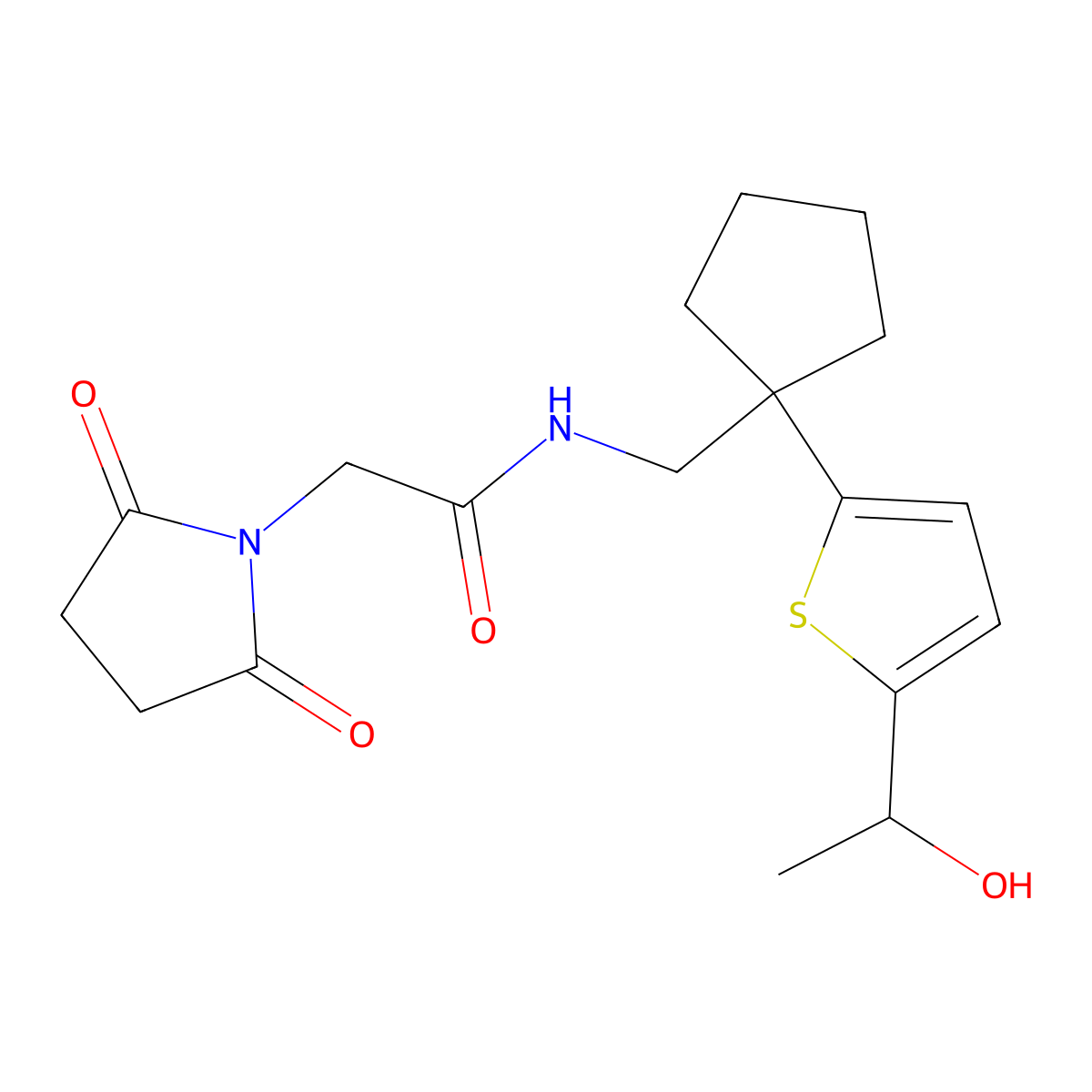 2-(2,5-dioxopyrrolidin-1-yl)-N-((1-(5-(1-hydroxyethyl)thiophen-2-yl)cyclopentyl)methyl)acetamide molecular structure, CAS 2034343-22-9