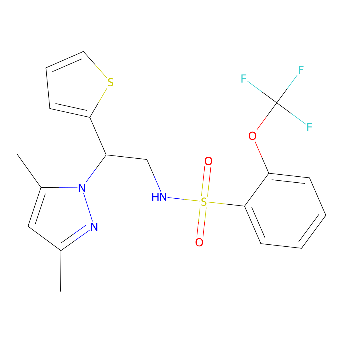 N-(2-(3,5-dimethyl-1H-pyrazol-1-yl)-2-(thiophen-2-yl)ethyl)-2-(trifluoromethoxy)benzenesulfonamide molecular structure, CAS 2034343-24-1