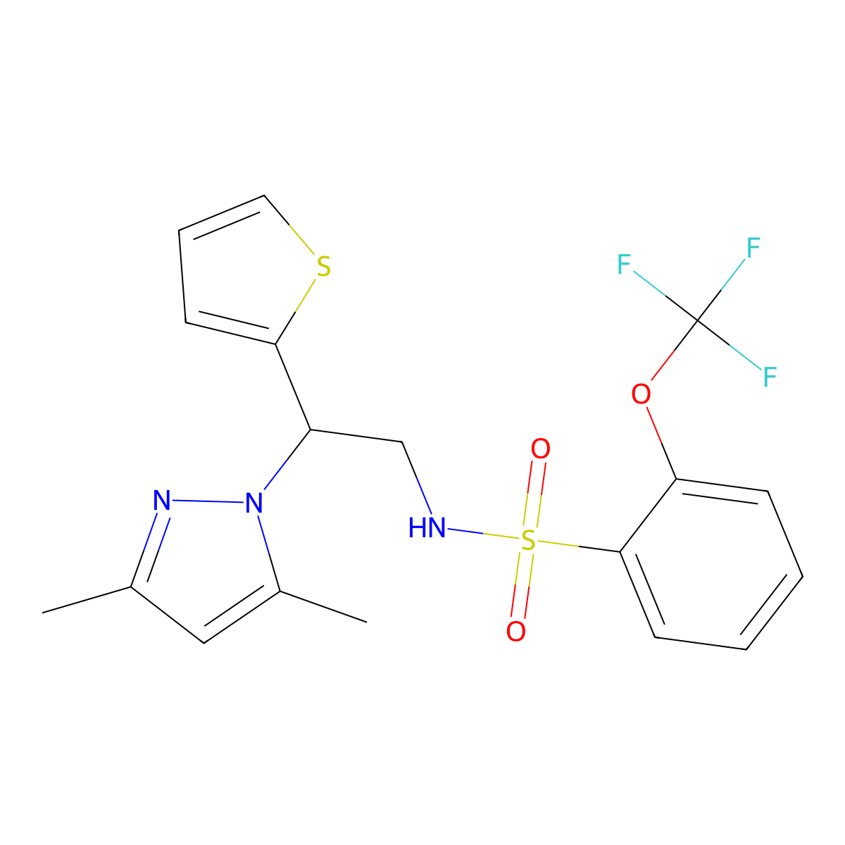 N-(2-(3,5-dimethyl-1H-pyrazol-1-yl)-2-(thiophen-2-yl)ethyl)-2-(trifluoromethoxy)benzenesulfonamide molecular structure, CAS 2034343-24-1