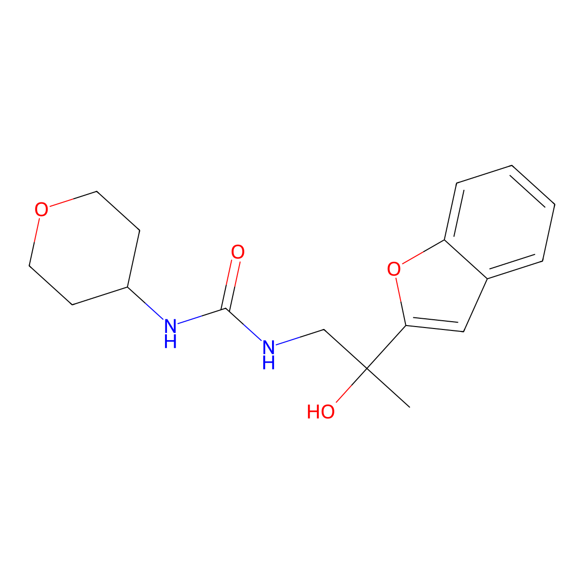 1-(2-(benzofuran-2-yl)-2-hydroxypropyl)-3-(tetrahydro-2H-pyran-4-yl)urea molecular structure, CAS 2034343-29-6