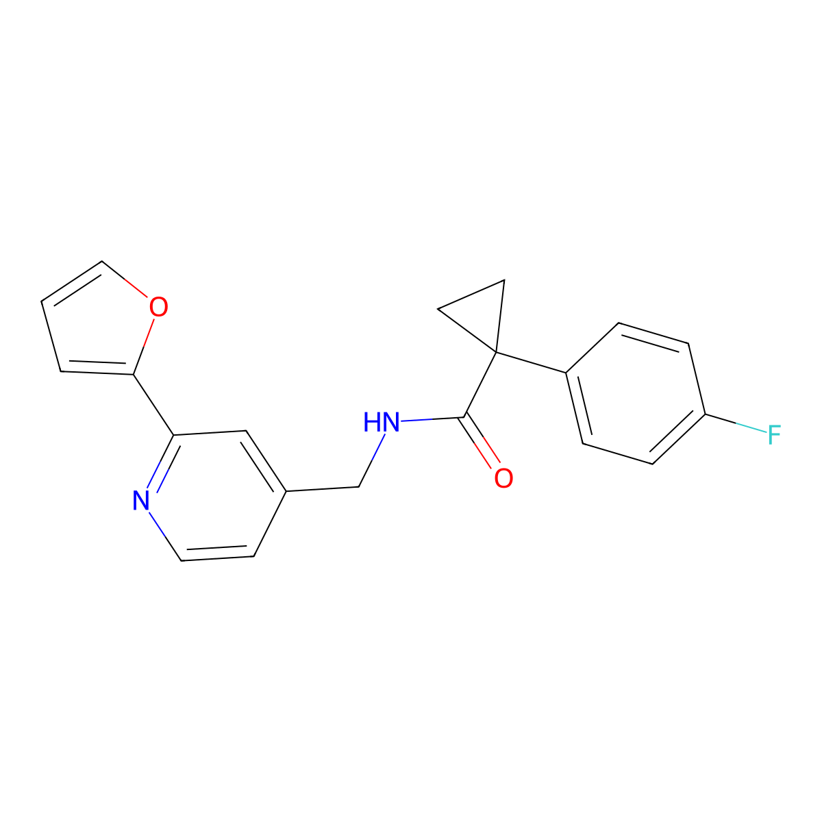 1-(4-fluorophenyl)-N-((2-(furan-2-yl)pyridin-4-yl)methyl)cyclopropanecarboxamide molecular structure, CAS 2034343-30-9
