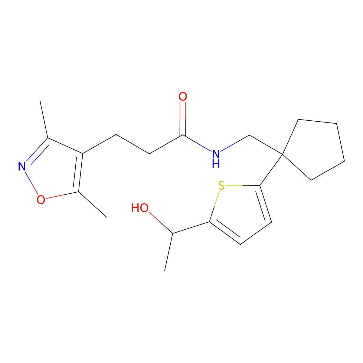3-(3,5-dimethylisoxazol-4-yl)-N-((1-(5-(1-hydroxyethyl)thiophen-2-yl)cyclopentyl)methyl)propanamide molecular structure, CAS 2034343-31-0