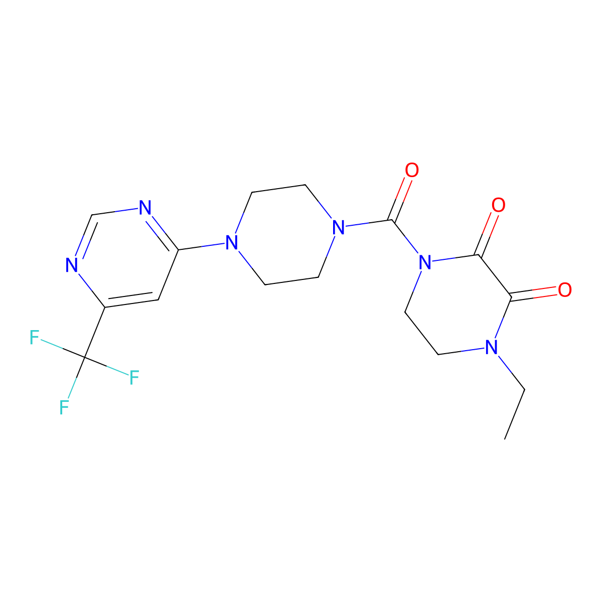 1-Ethyl-4-{4-[6-(trifluoromethyl)pyrimidin-4-yl]piperazine-1-carbonyl}piperazine-2,3-dione molecular structure, CAS 2034343-35-4