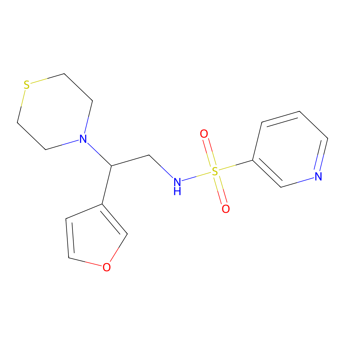 N-(2-(furan-3-yl)-2-thiomorpholinoethyl)pyridine-3-sulfonamide molecular structure, CAS 2034343-36-5