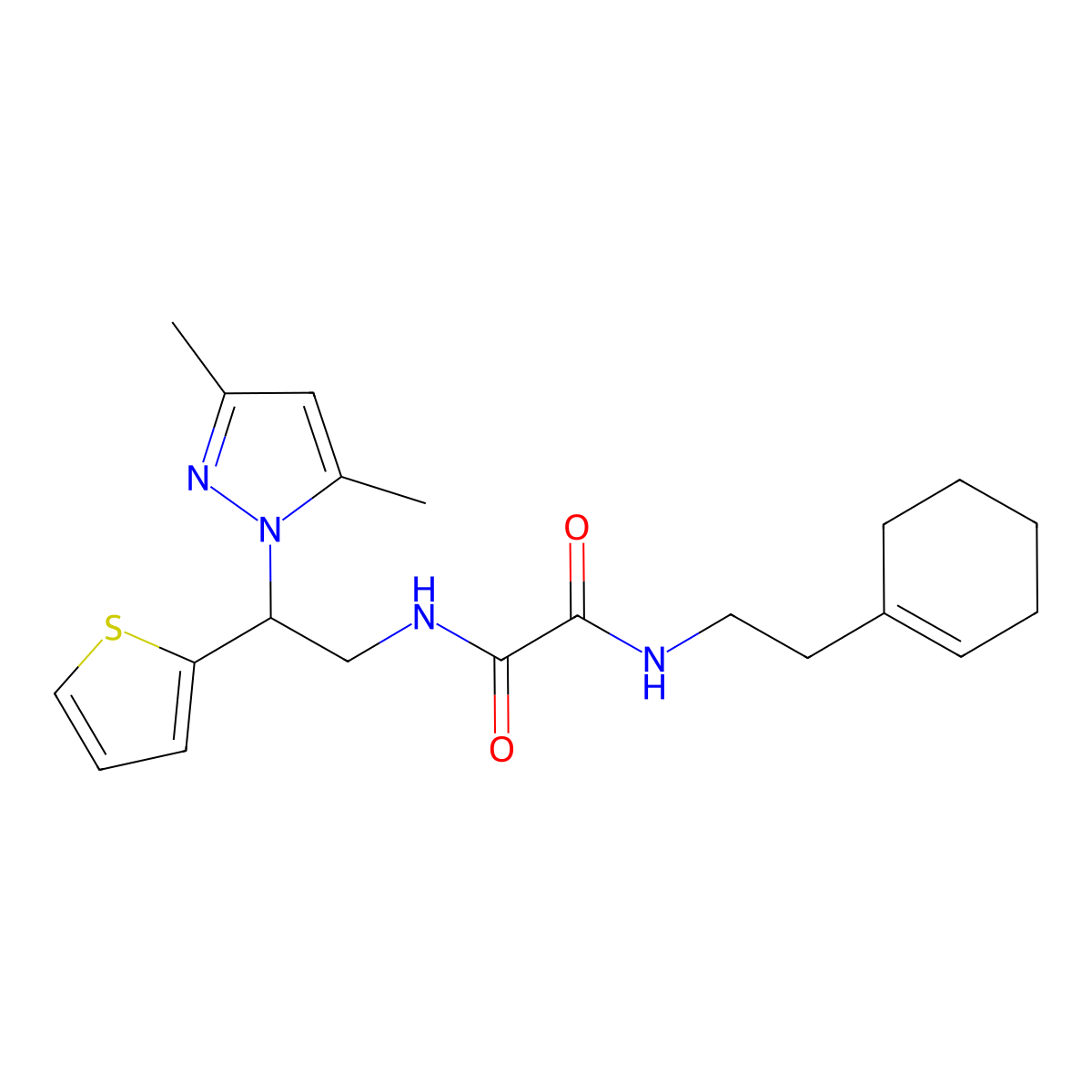 N1-(2-(cyclohex-1-en-1-yl)ethyl)-N2-(2-(3,5-dimethyl-1H-pyrazol-1-yl)-2-(thiophen-2-yl)ethyl)oxalamide molecular structure, CAS 2034343-39-8