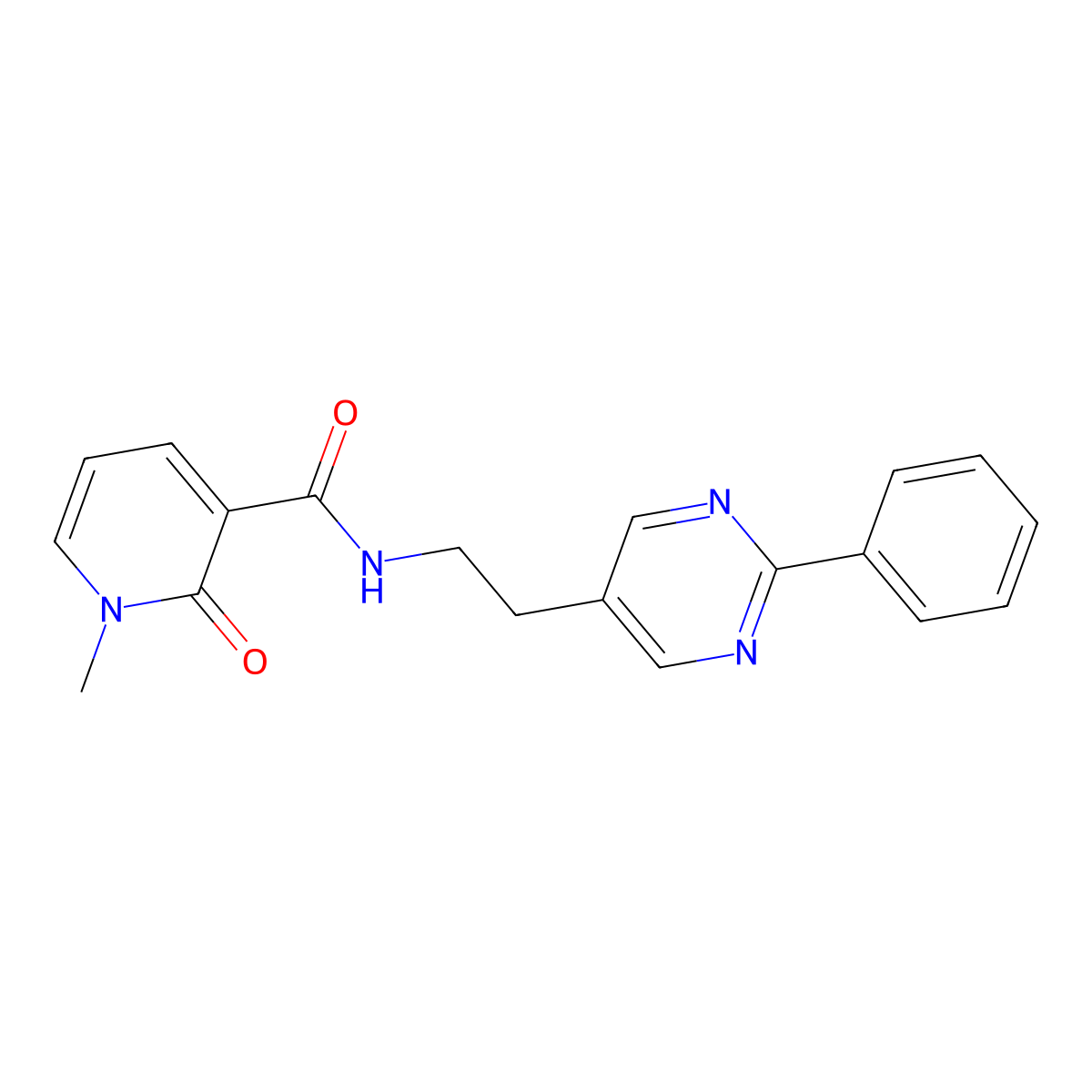 1-methyl-2-oxo-N-(2-(2-phenylpyrimidin-5-yl)ethyl)-1,2-dihydropyridine-3-carboxamide molecular structure, CAS 2034343-44-5