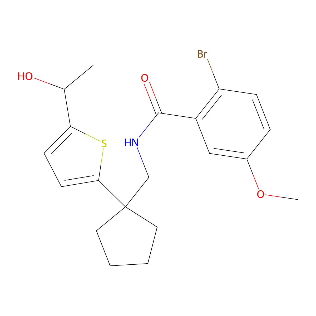 2-bromo-N-((1-(5-(1-hydroxyethyl)thiophen-2-yl)cyclopentyl)methyl)-5-methoxybenzamide molecular structure, CAS 2034343-48-9