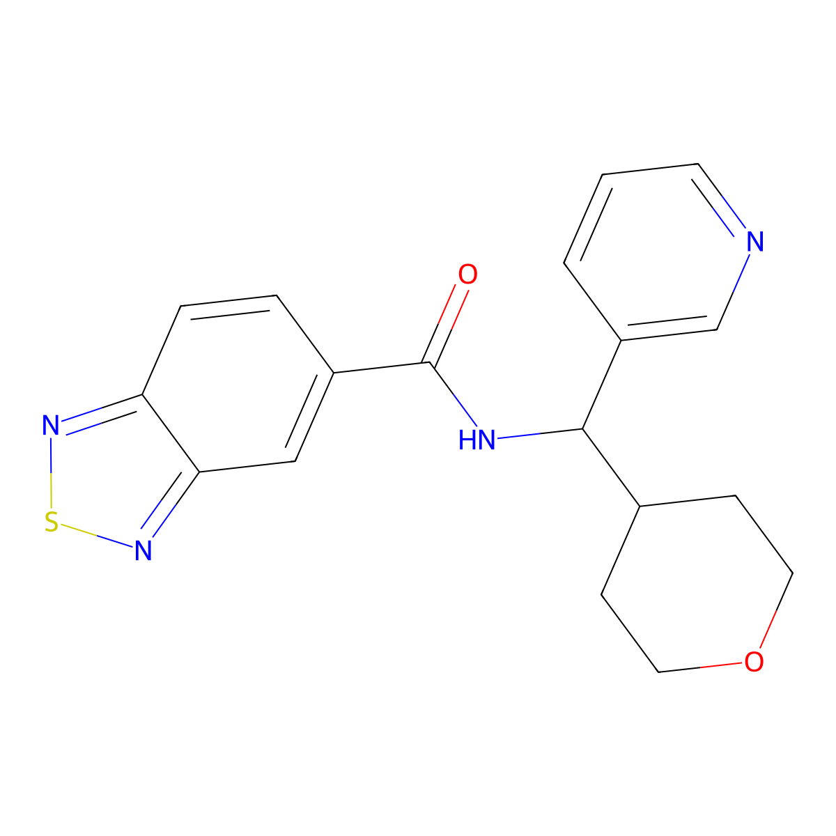N-(pyridin-3-yl(tetrahydro-2H-pyran-4-yl)methyl)benzo[c][1,2,5]thiadiazole-5-carboxamide molecular structure, CAS 2034343-52-5