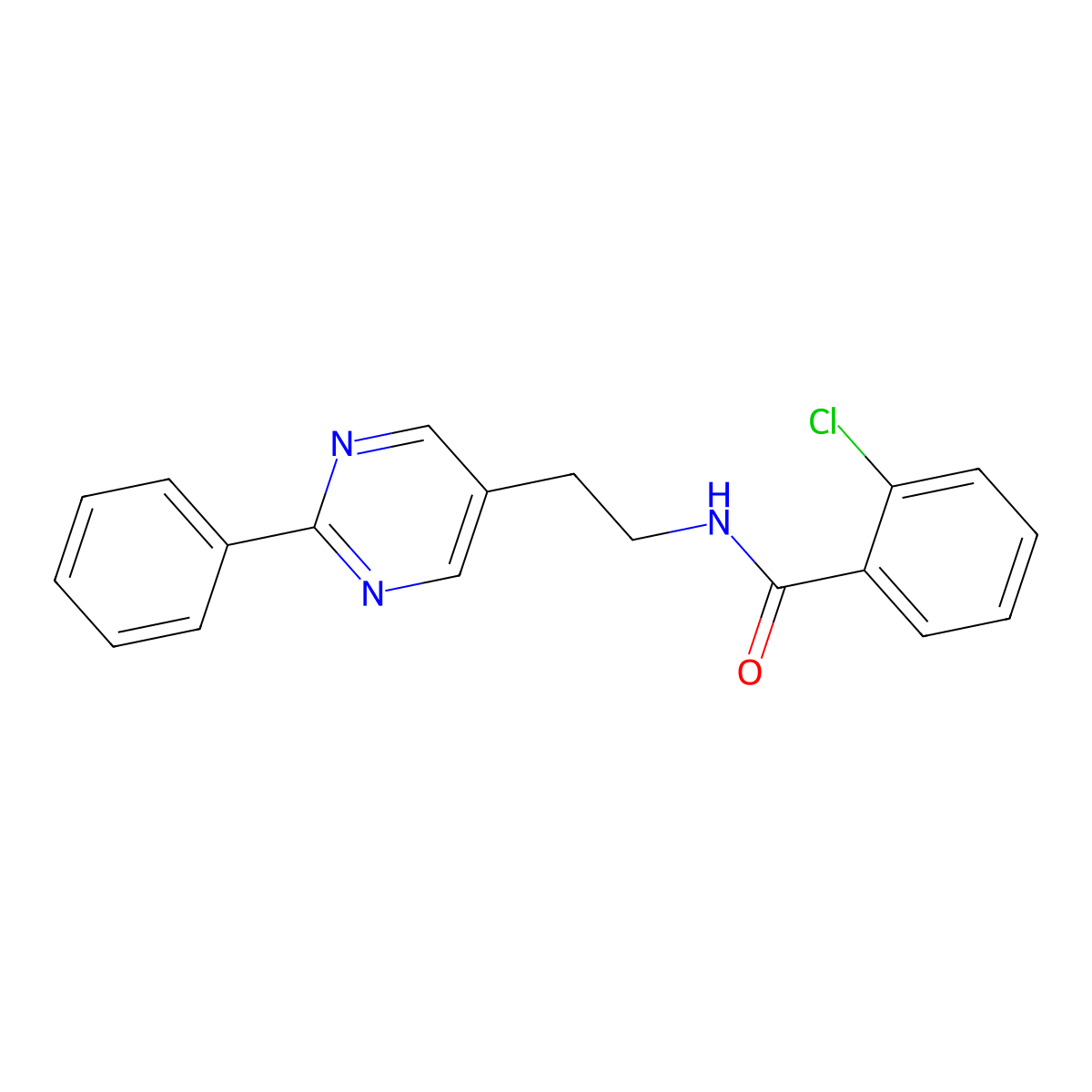 2-chloro-N-[2-(2-phenylpyrimidin-5-yl)ethyl]benzamide molecular structure, CAS 2034343-56-9