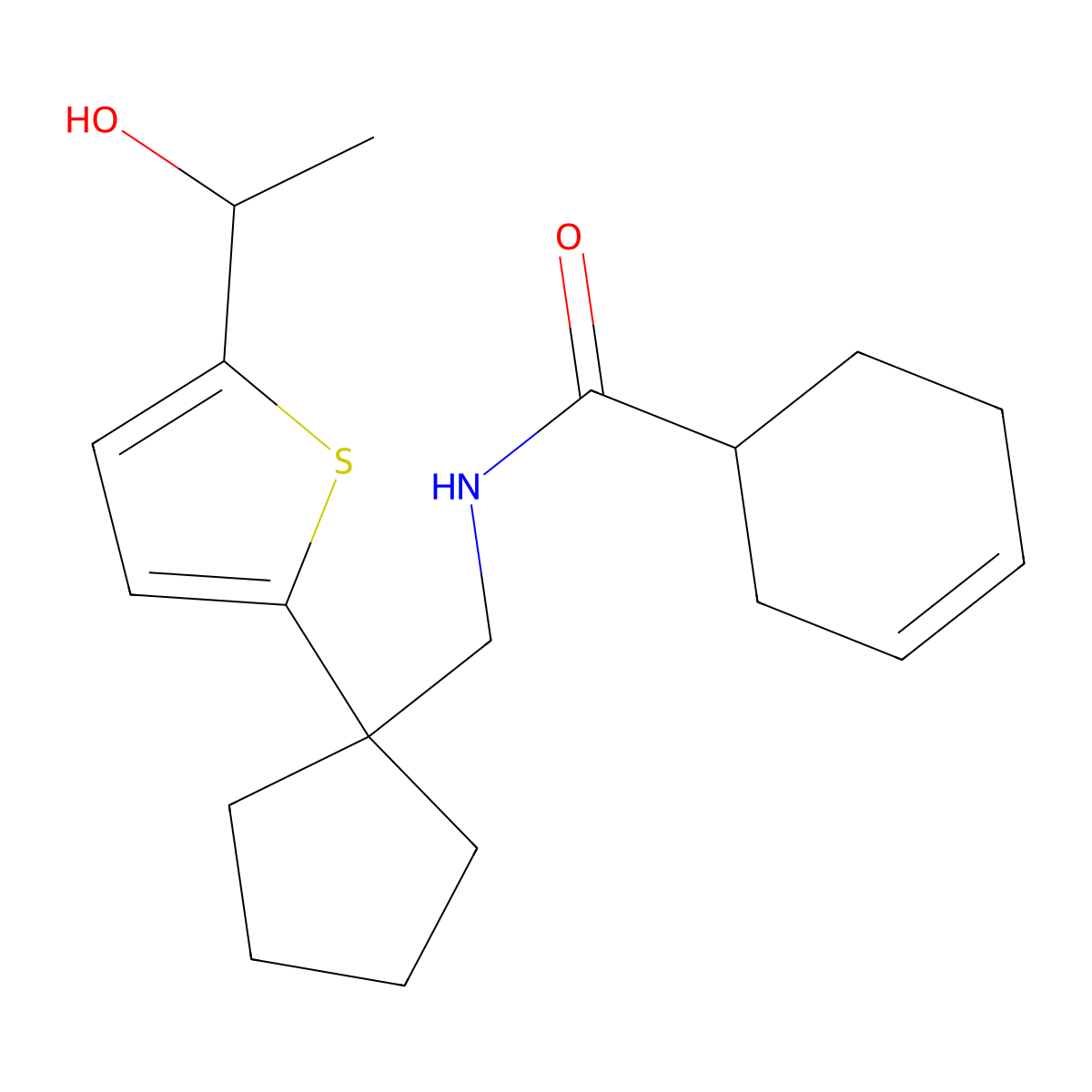 N-((1-(5-(1-hydroxyethyl)thiophen-2-yl)cyclopentyl)methyl)cyclohex-3-enecarboxamide molecular structure, CAS 2034343-57-0