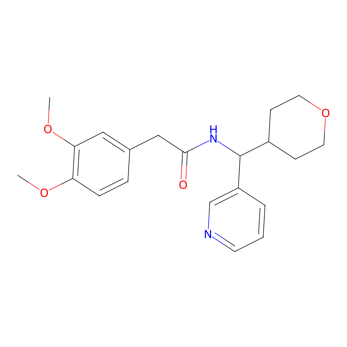 2-(3,4-dimethoxyphenyl)-N-(pyridin-3-yl(tetrahydro-2H-pyran-4-yl)methyl)acetamide molecular structure, CAS 2034343-58-1