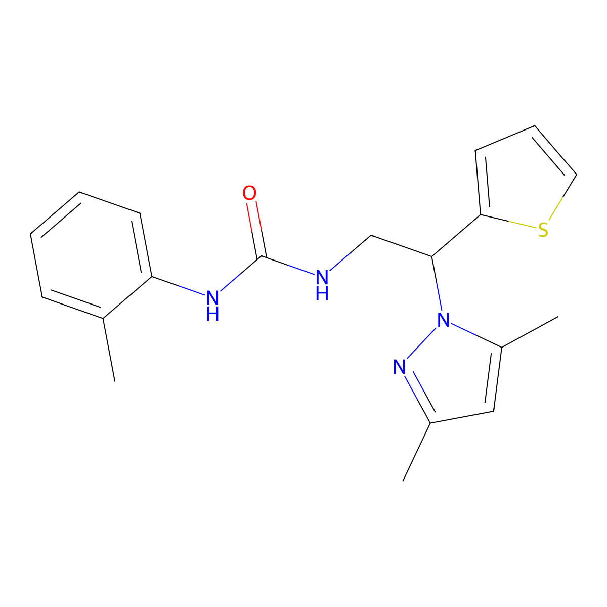 1-(2-(3,5-dimethyl-1H-pyrazol-1-yl)-2-(thiophen-2-yl)ethyl)-3-(o-tolyl)urea molecular structure, CAS 2034343-59-2