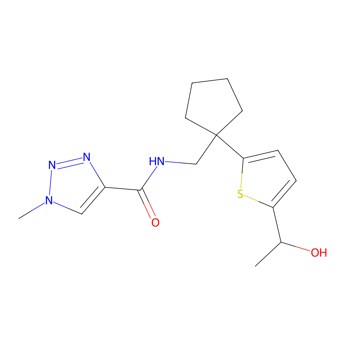 N-((1-(5-(1-hydroxyethyl)thiophen-2-yl)cyclopentyl)methyl)-1-methyl-1H-1,2,3-triazole-4-carboxamide molecular structure, CAS 2034343-66-1